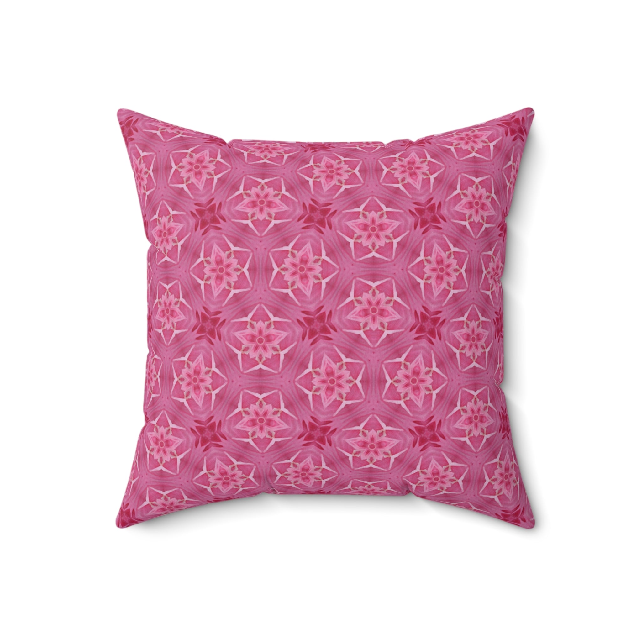 Pink Floral Kaleidoscope Pillow — Decorative Square Throw Pillow