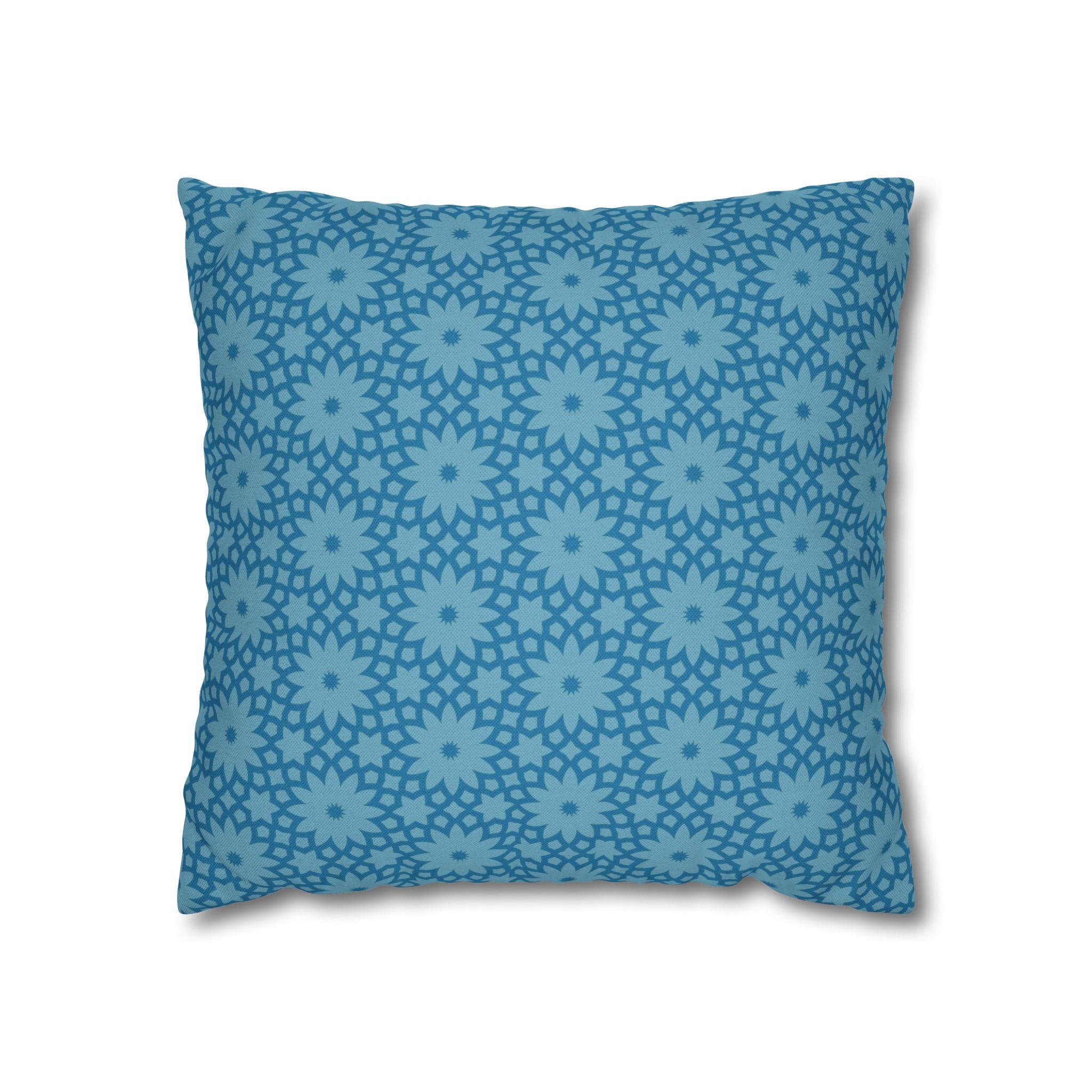 Blue Floral Geometric THROW PILLOW COVER — Square Decorative Pillow Cover