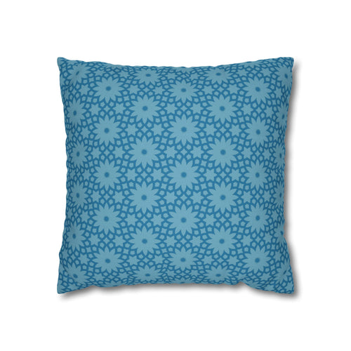 Blue Floral Geometric THROW PILLOW COVER — Square Decorative Pillow Cover