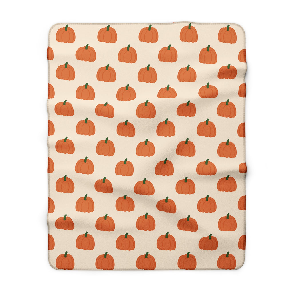 Cream Halloween Pumpkin Pattern Sherpa Blanket — Cozy Halloween Fall Throw