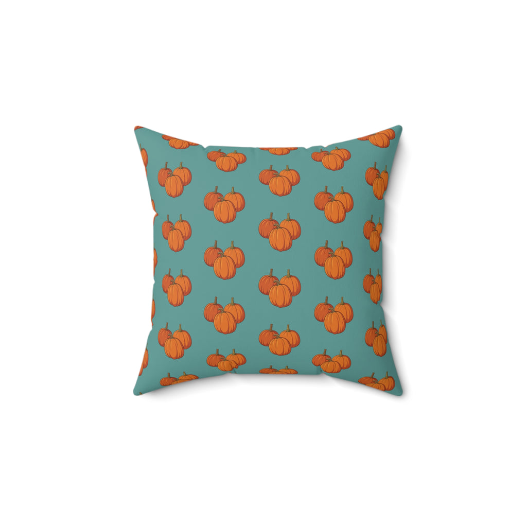 Teal Autumn Pumpkin Pattern Throw Pillow — Fall Decorative Accent Cushion