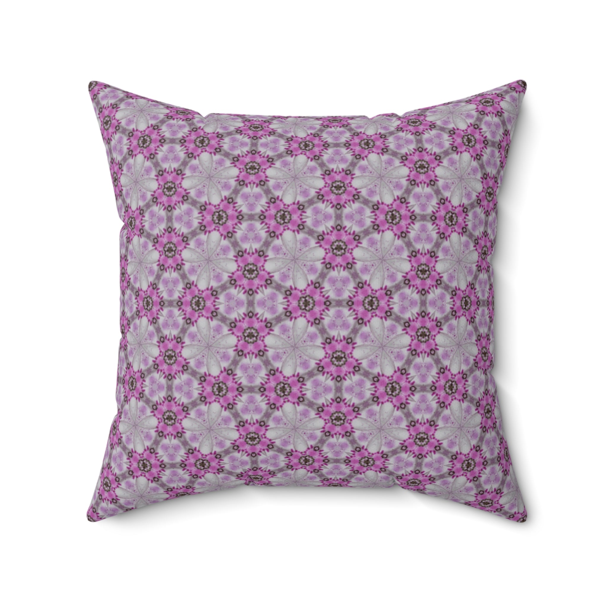 Pink Floral Square Pillow — Decorative Throw Pillow