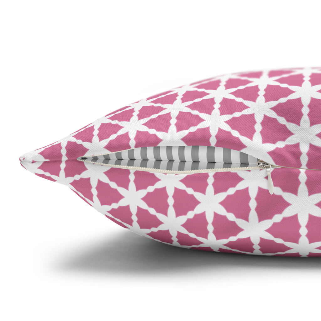 Coconut Ice Pink and White Pattern Throw THROW PILLOW COVER — Modern Triangle Pattern Square Pillowcase