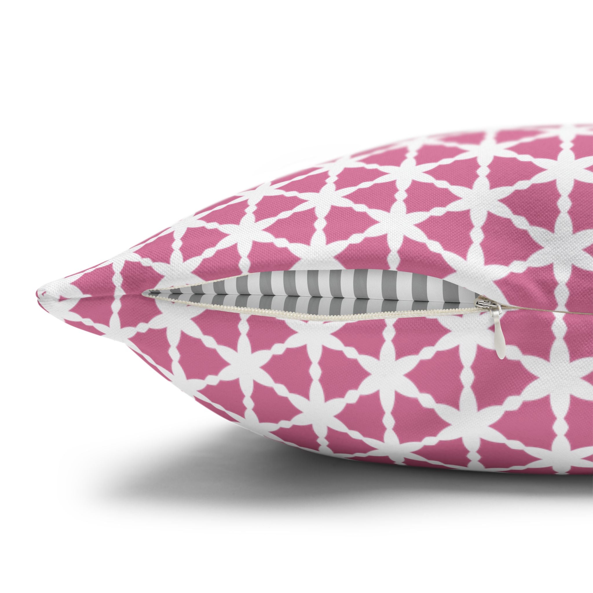 Coconut Ice Pink and White Pattern Throw THROW PILLOW COVER — Modern Triangle Pattern Square Pillowcase