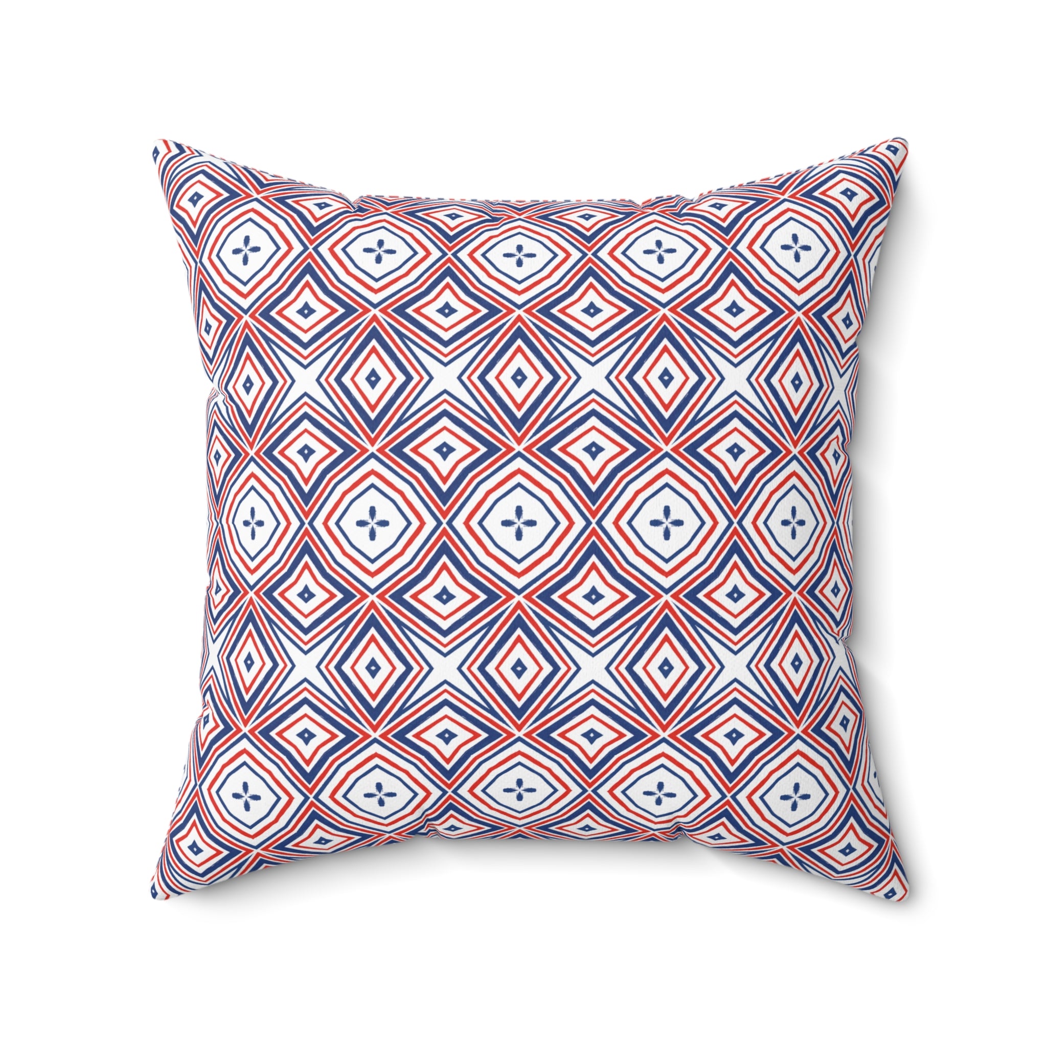 4th of July Red White & Blue Square Pillow — Patriotic Spun Polyester Cushion