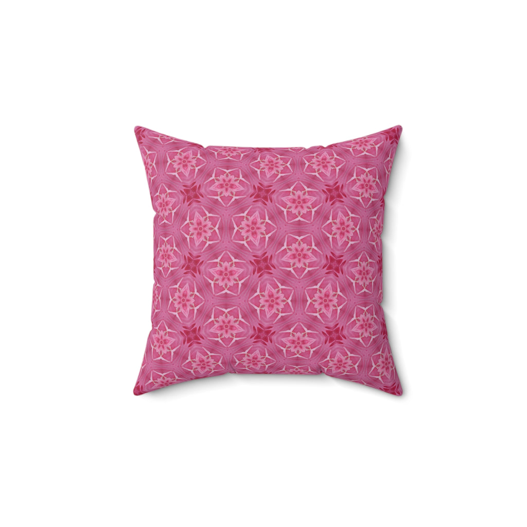 Pink Floral Kaleidoscope Pillow — Decorative Square Throw Pillow