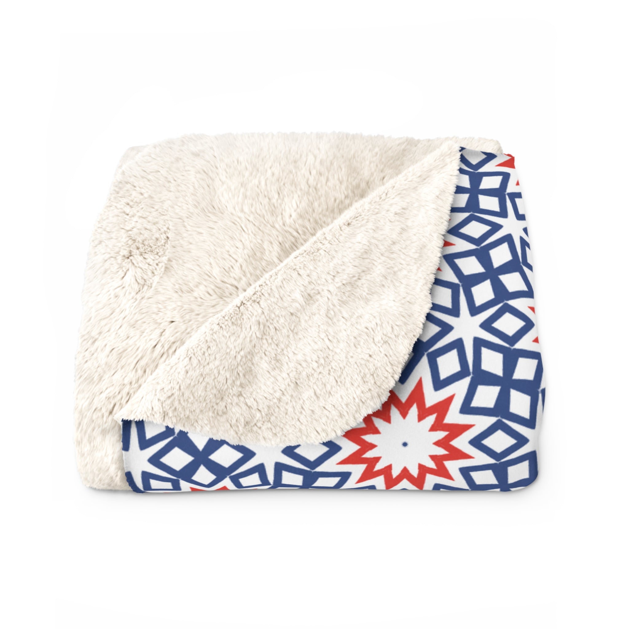 Fourth of July Red White & Blue Sherpa Fleece Blanket — Patriotic USA Cozy Throw