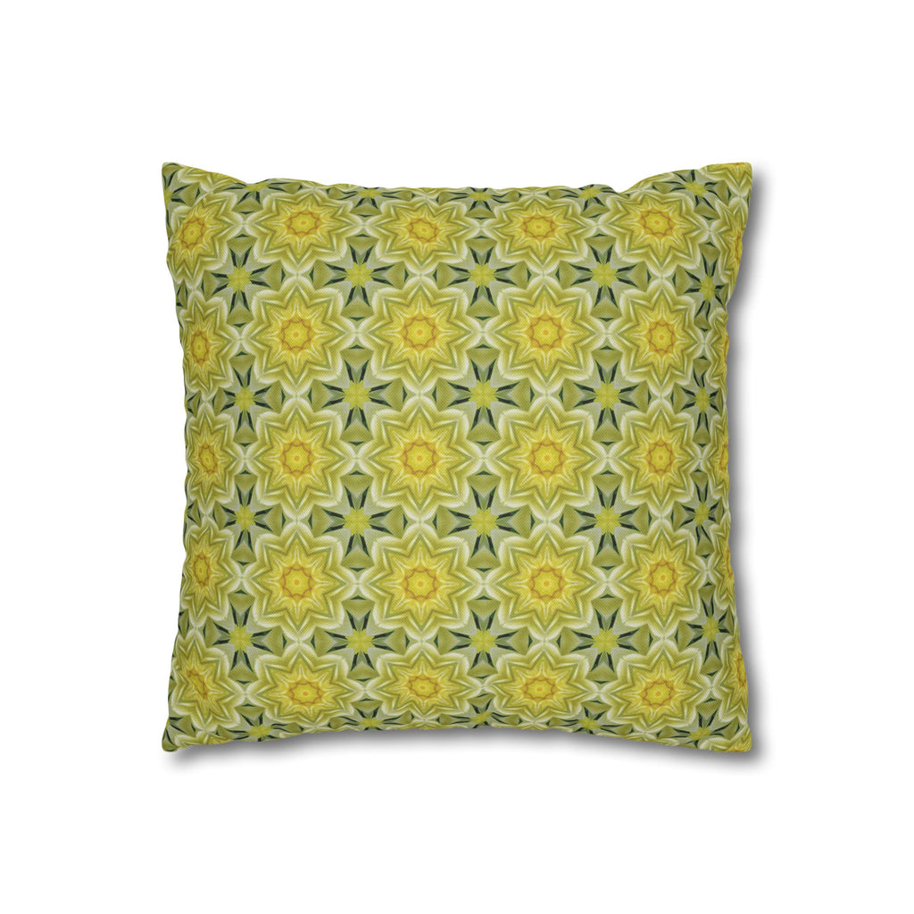 Botanical Yellow and Green Decorative THROW PILLOW COVER — Floral Star Pattern Square Throw Cover