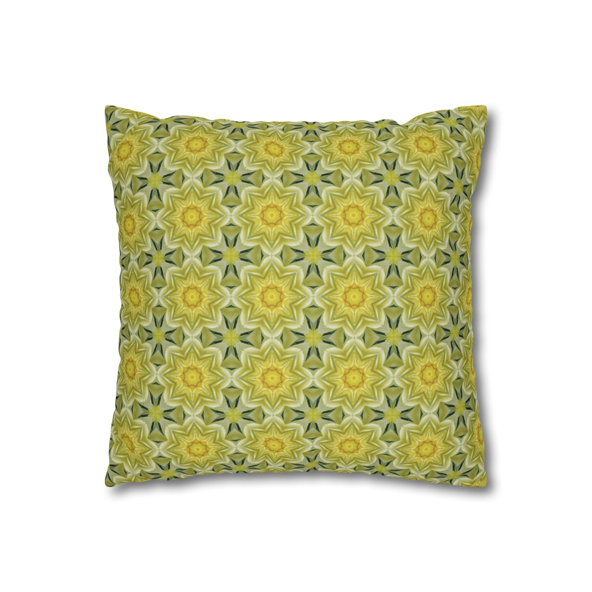 Botanical Yellow and Green Decorative THROW PILLOW COVER — Floral Star Pattern Square Throw Cover
