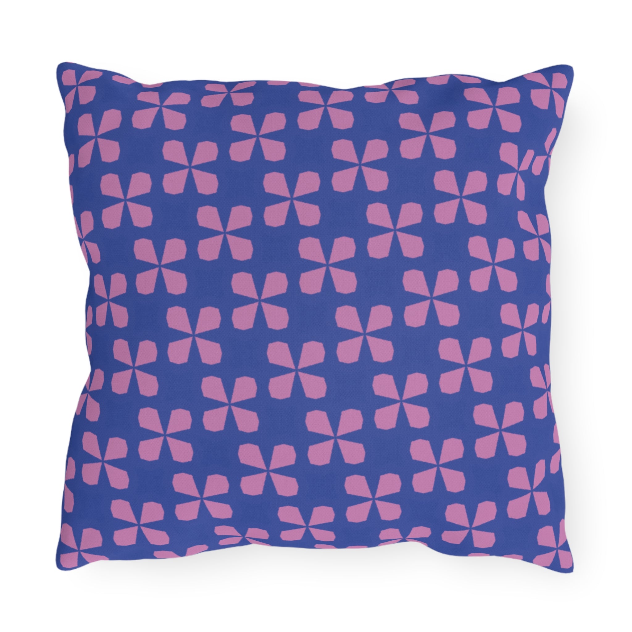 Blue & Pink Floral Outdoor Pillow - Retro Petal Pattern Patio Cushion