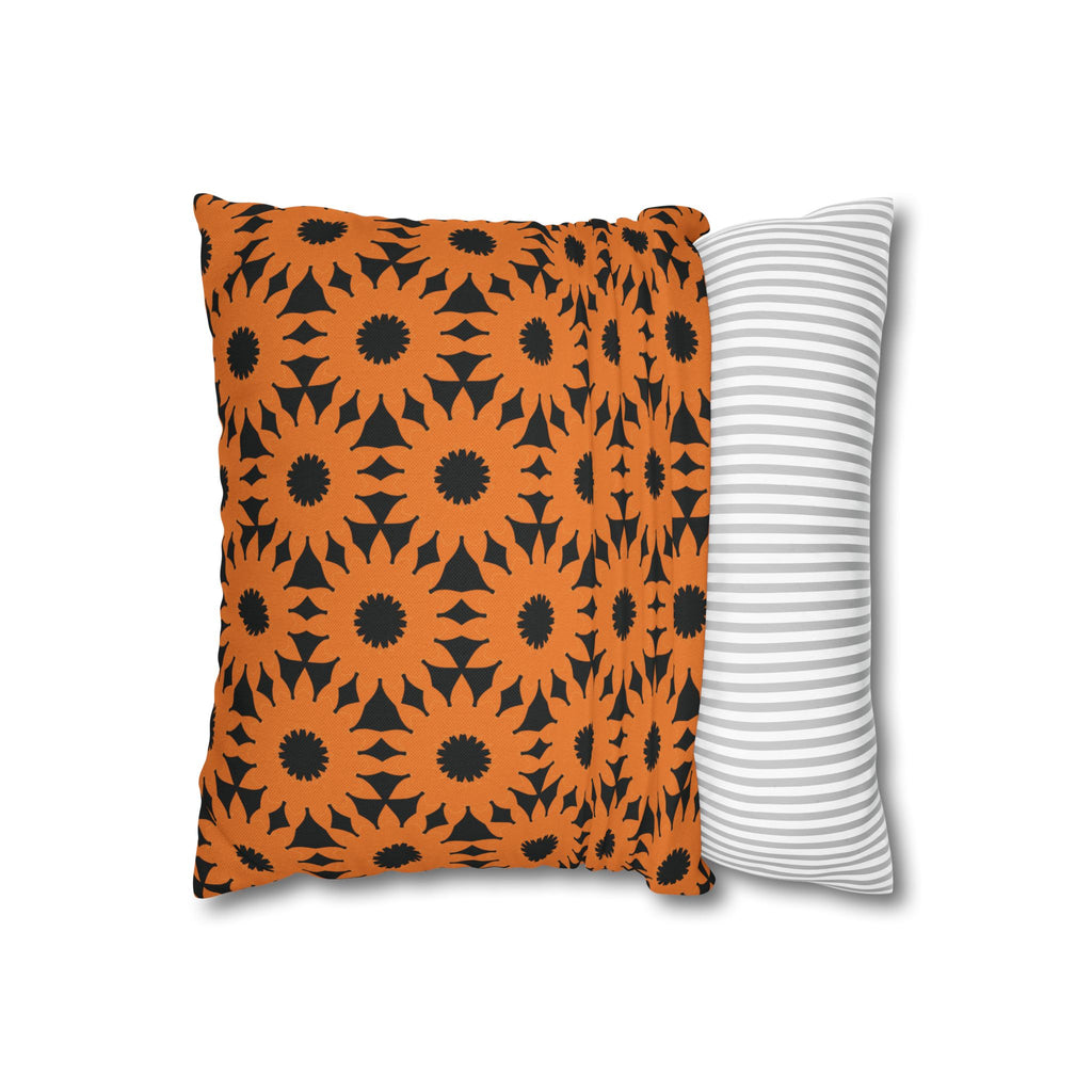 Orange & Black Sunflower Pattern THROW PILLOW COVER — Fall Halloween Decorative Throw Pillow