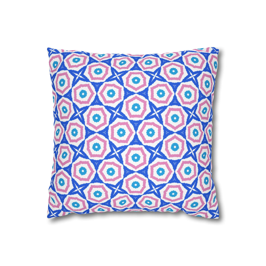 Blue & Pink Decorative THROW PILLOW COVER - Geometric Starburst Square Pillowcase