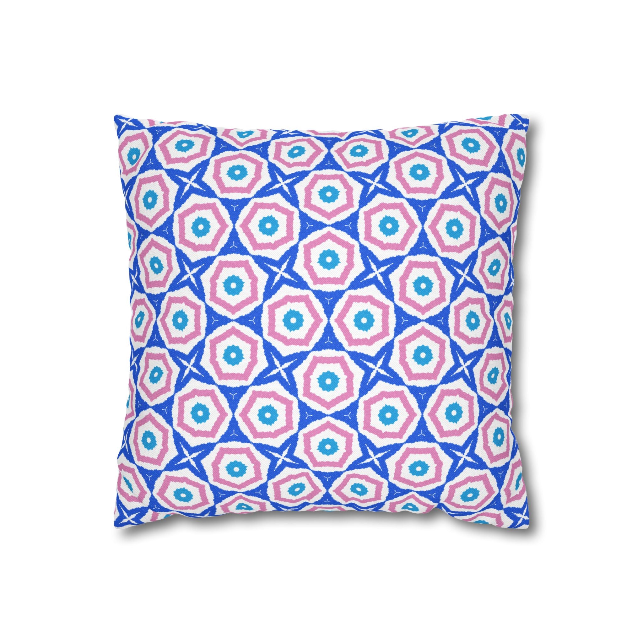 Blue & Pink Decorative THROW PILLOW COVER - Geometric Starburst Square Pillowcase