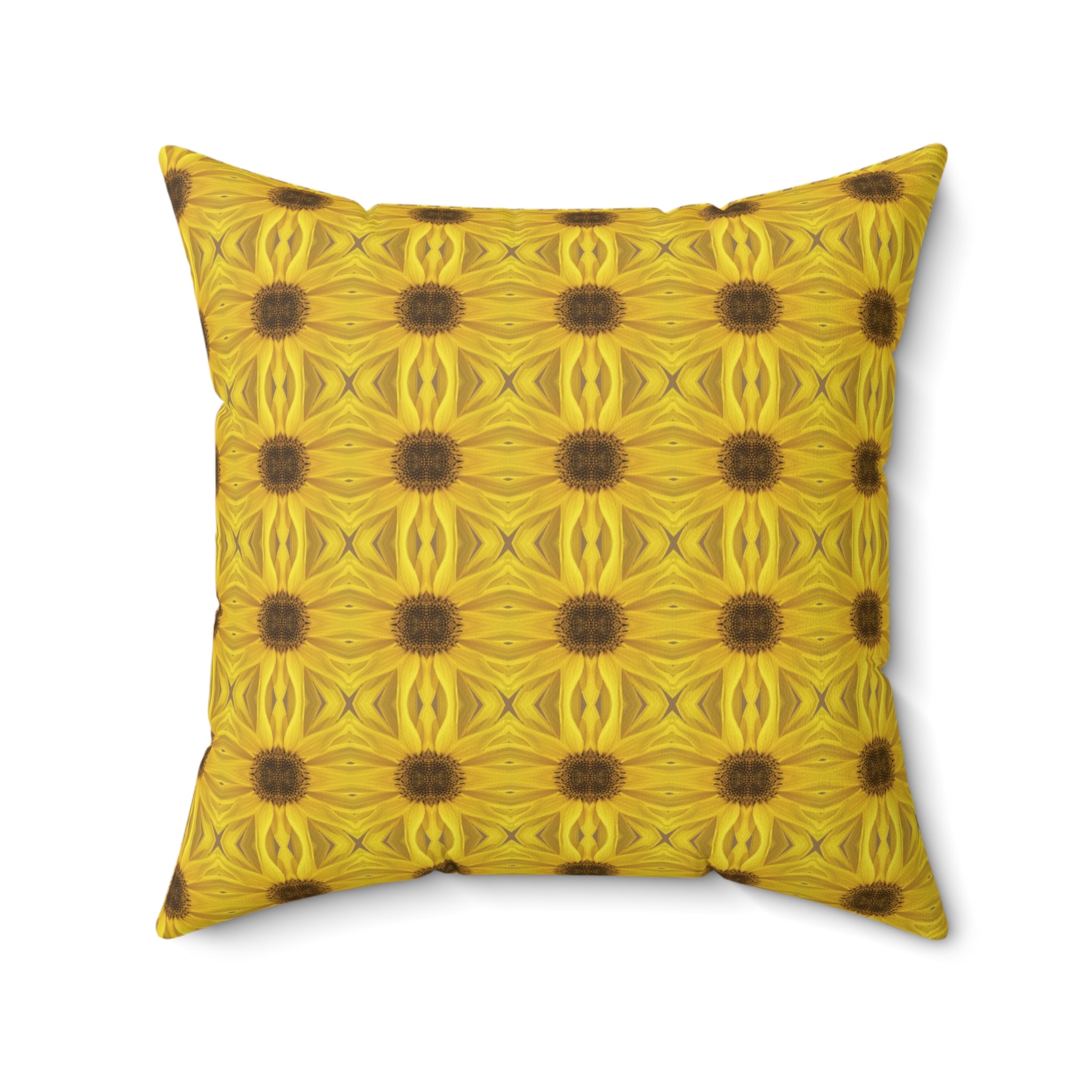 Sunflower Mosaic Decorative Pillow — Yellow Floral Patterned Throw Cushion