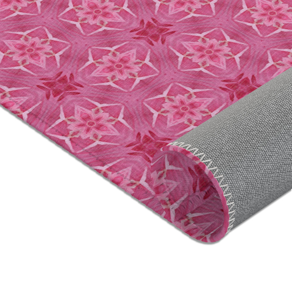 Pink Floral Kaleidoscope Area Rug — Boho Bedroom Accent Rug