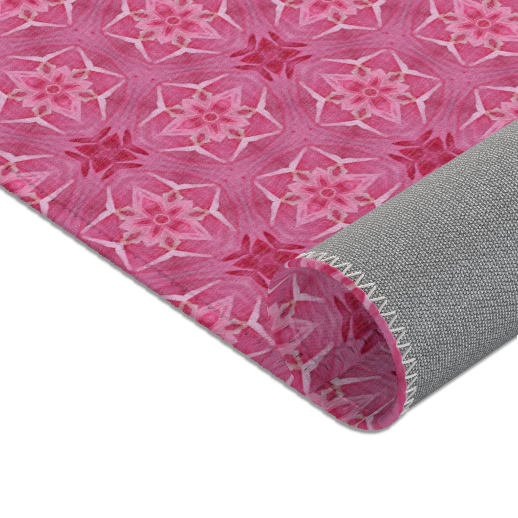 Pink Floral Kaleidoscope Area Rug — Boho Bedroom Accent Rug