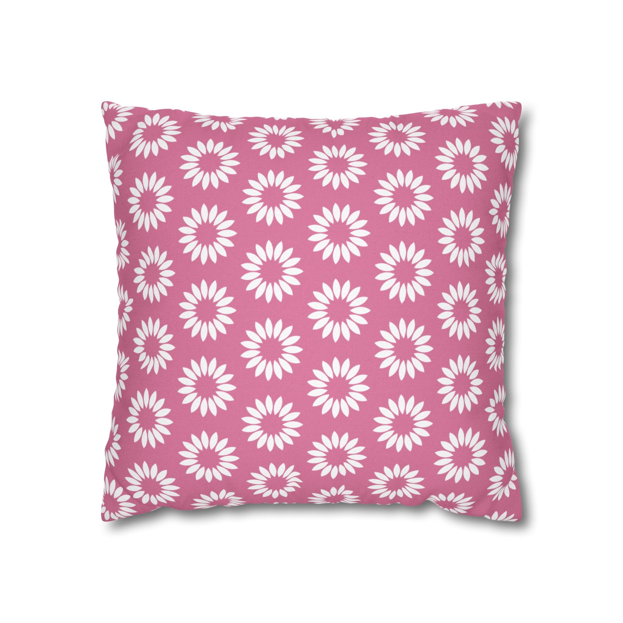 Pink Daisy Pattern THROW PILLOW COVER — Floral Square Decorative Pillow Cover