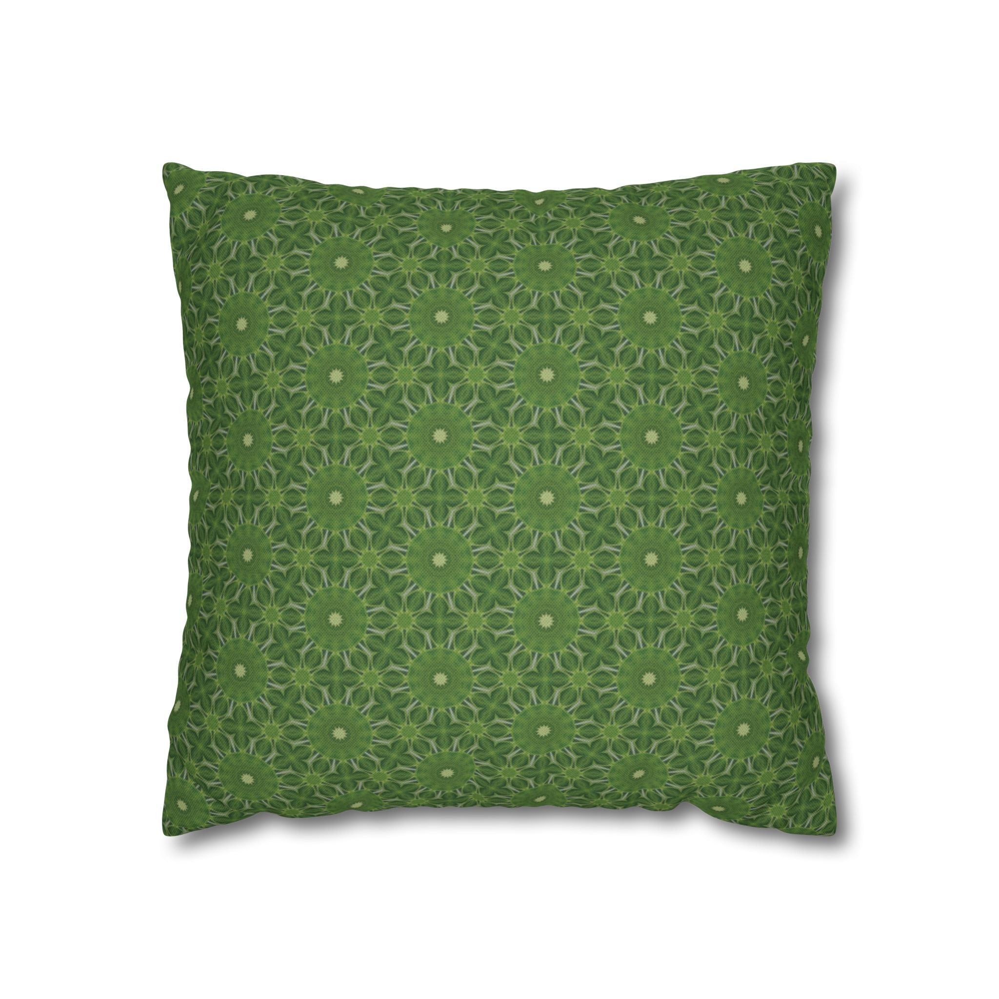 Green Floral Mandala Decorative THROW PILLOW COVER - Spun Polyester Square Pillow Cover