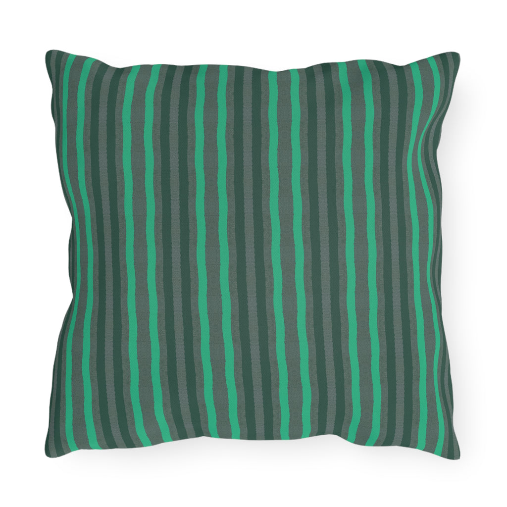 Outdoor Pillow Green and Gray Stripes - Patio Cushion