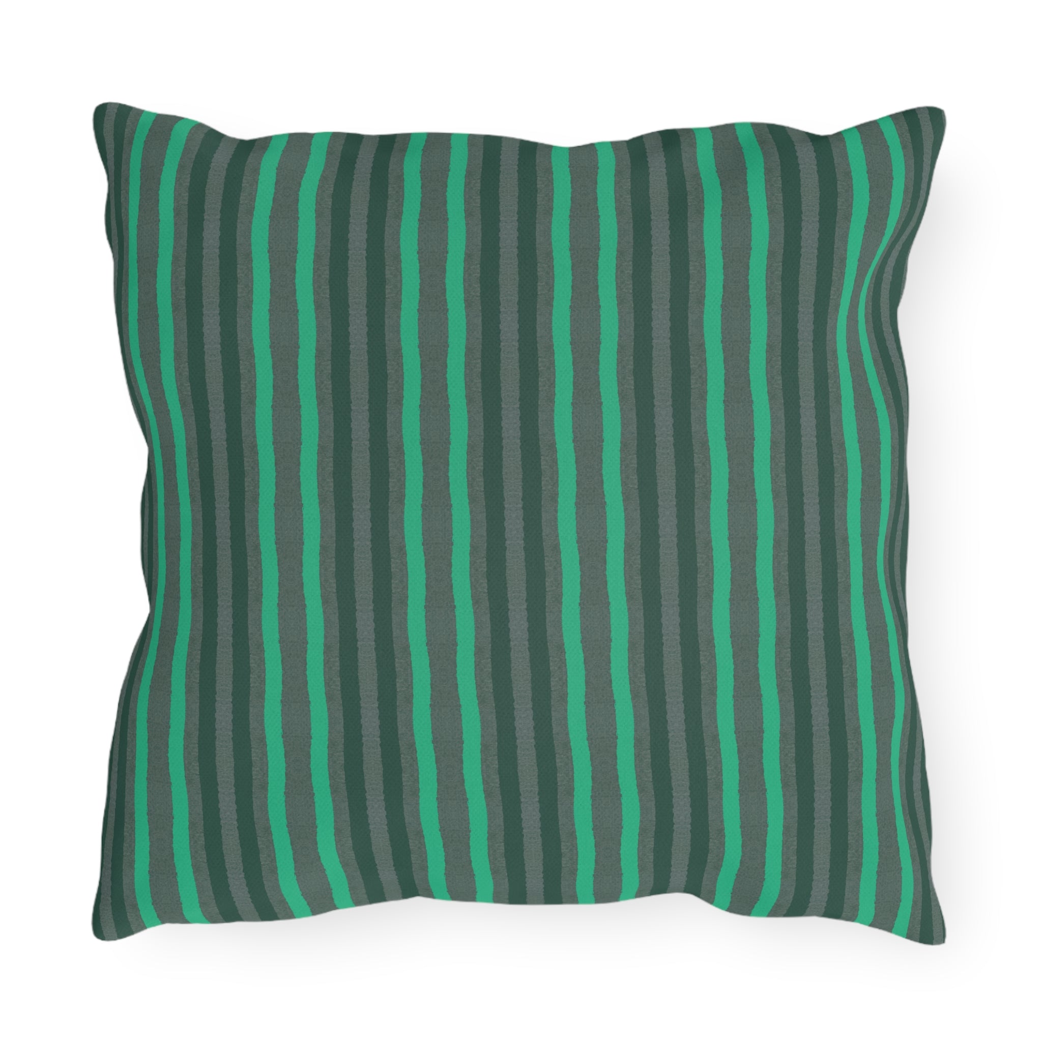 Outdoor Pillow Green and Gray Stripes - Patio Cushion