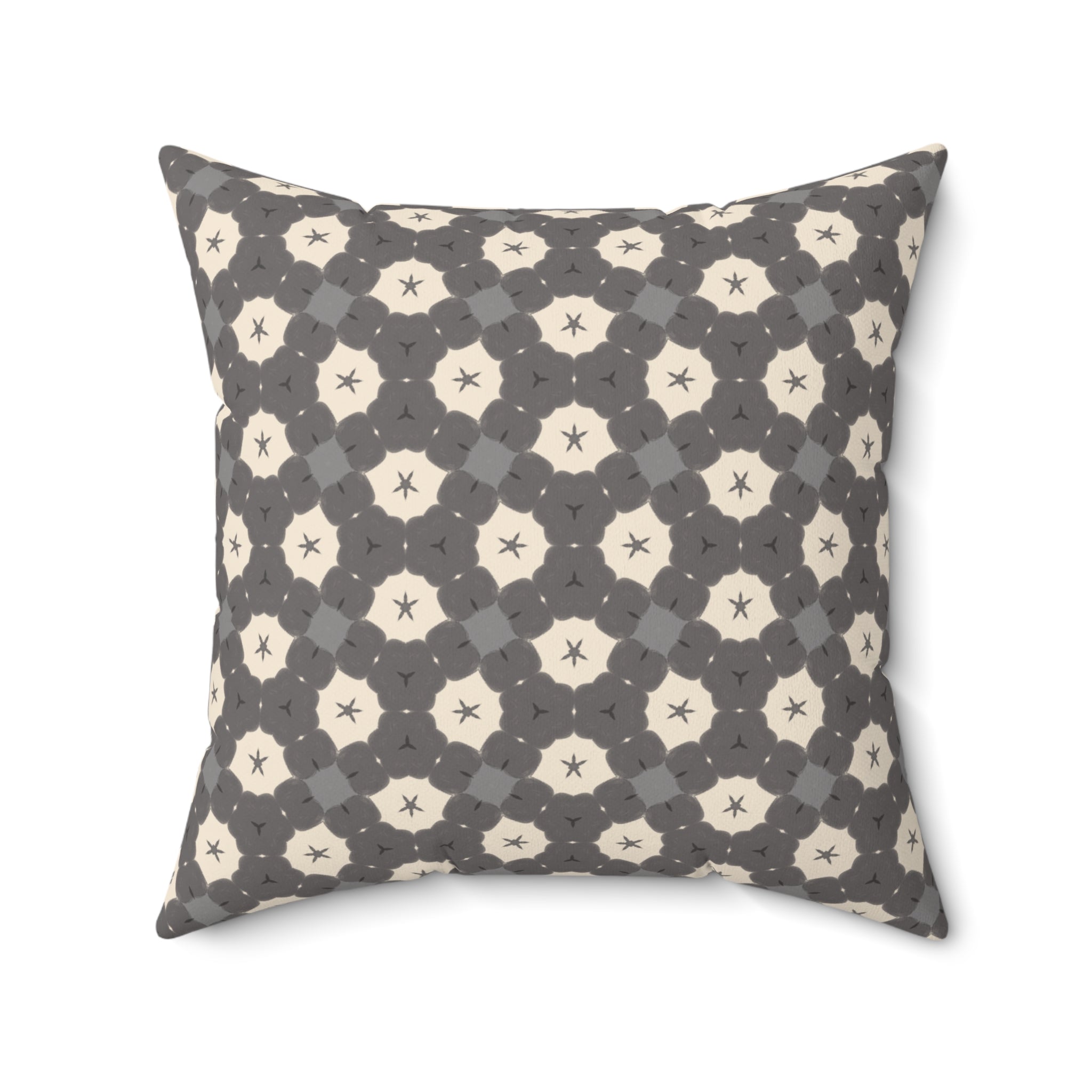 Charcoal and Cream Throw Pillow — Geometric Gray Patterned Square Pillow
