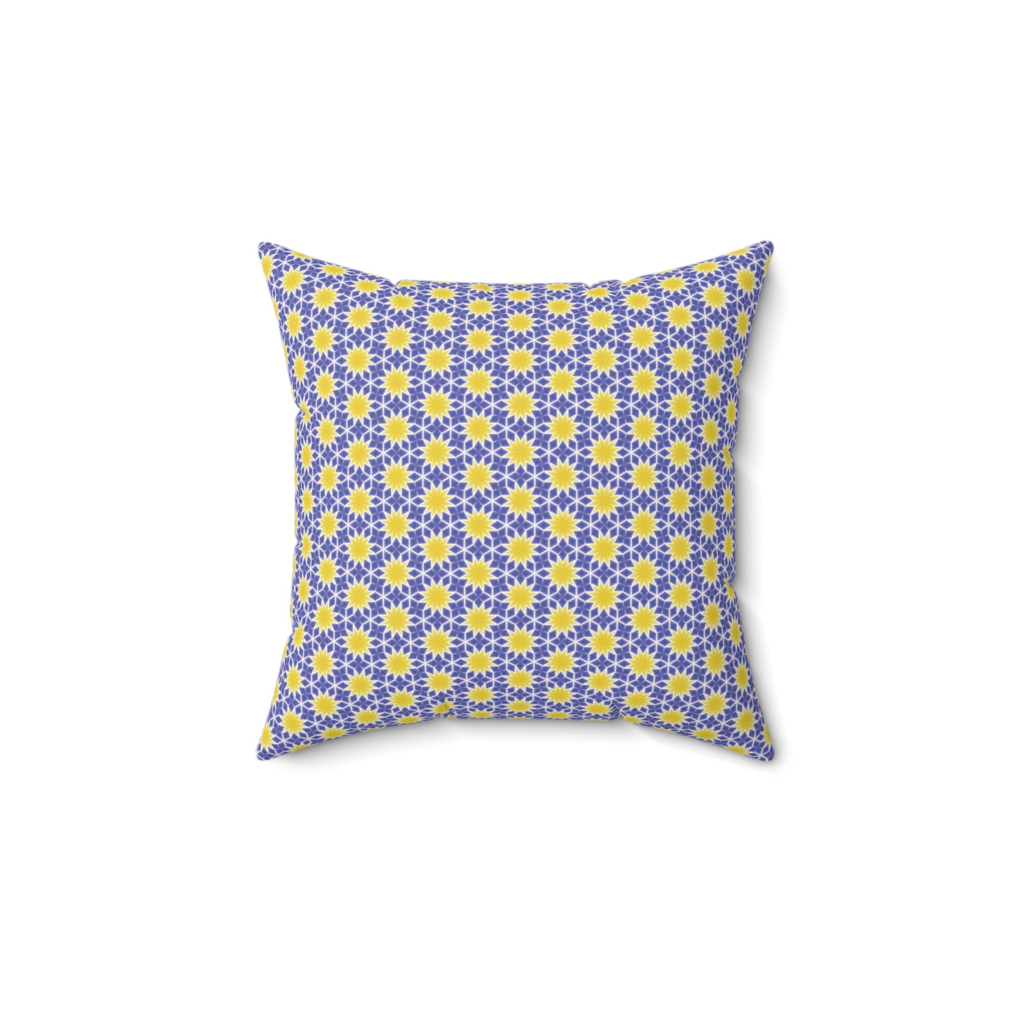 Yellow and Blue Sunburst Pattern Square Pillow — Yellow & Lavender Floral Decorative Cushion