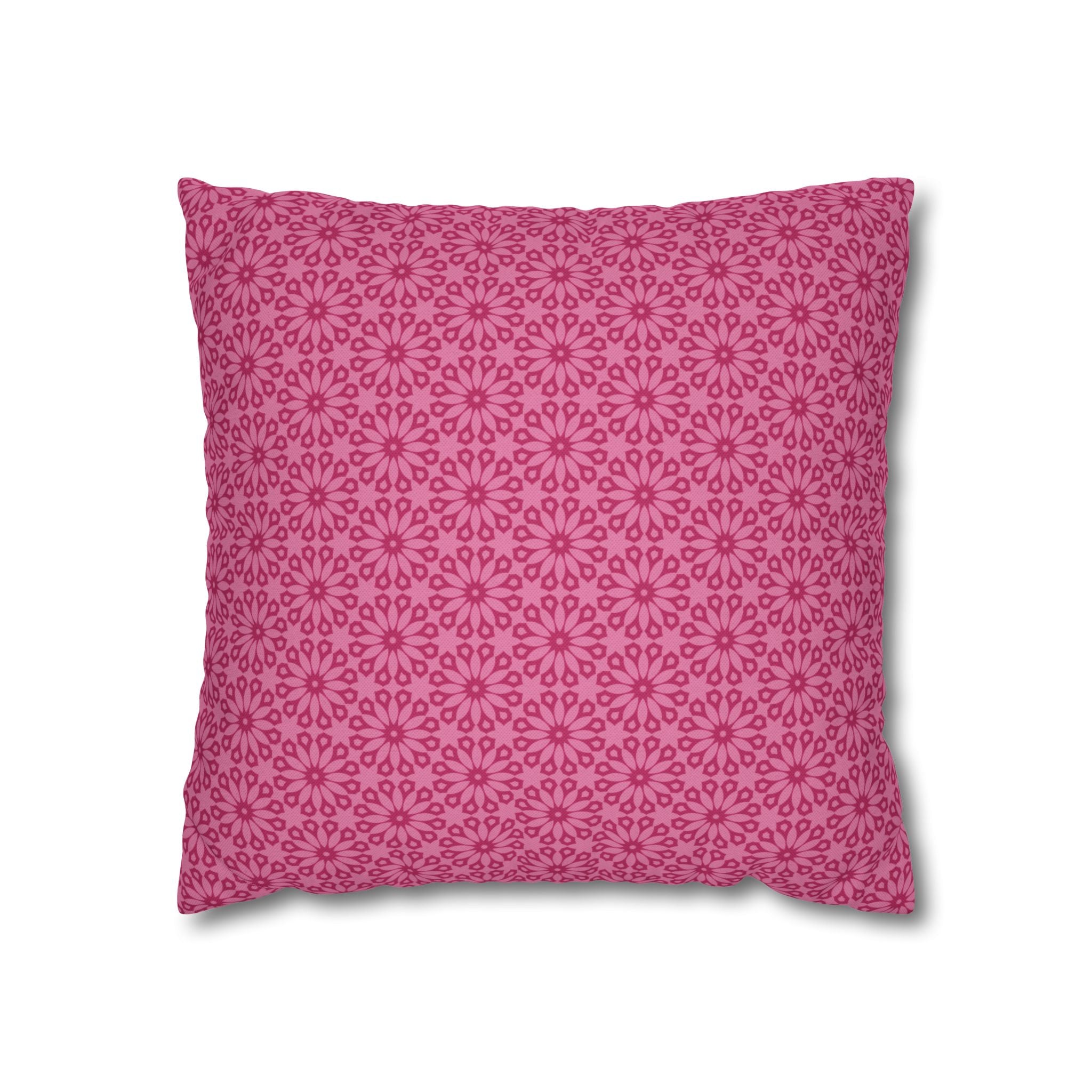 Daisy Bloom Pink Floral Pattern Decorative THROW PILLOW COVER — Spun Polyester Square Pillow Cover