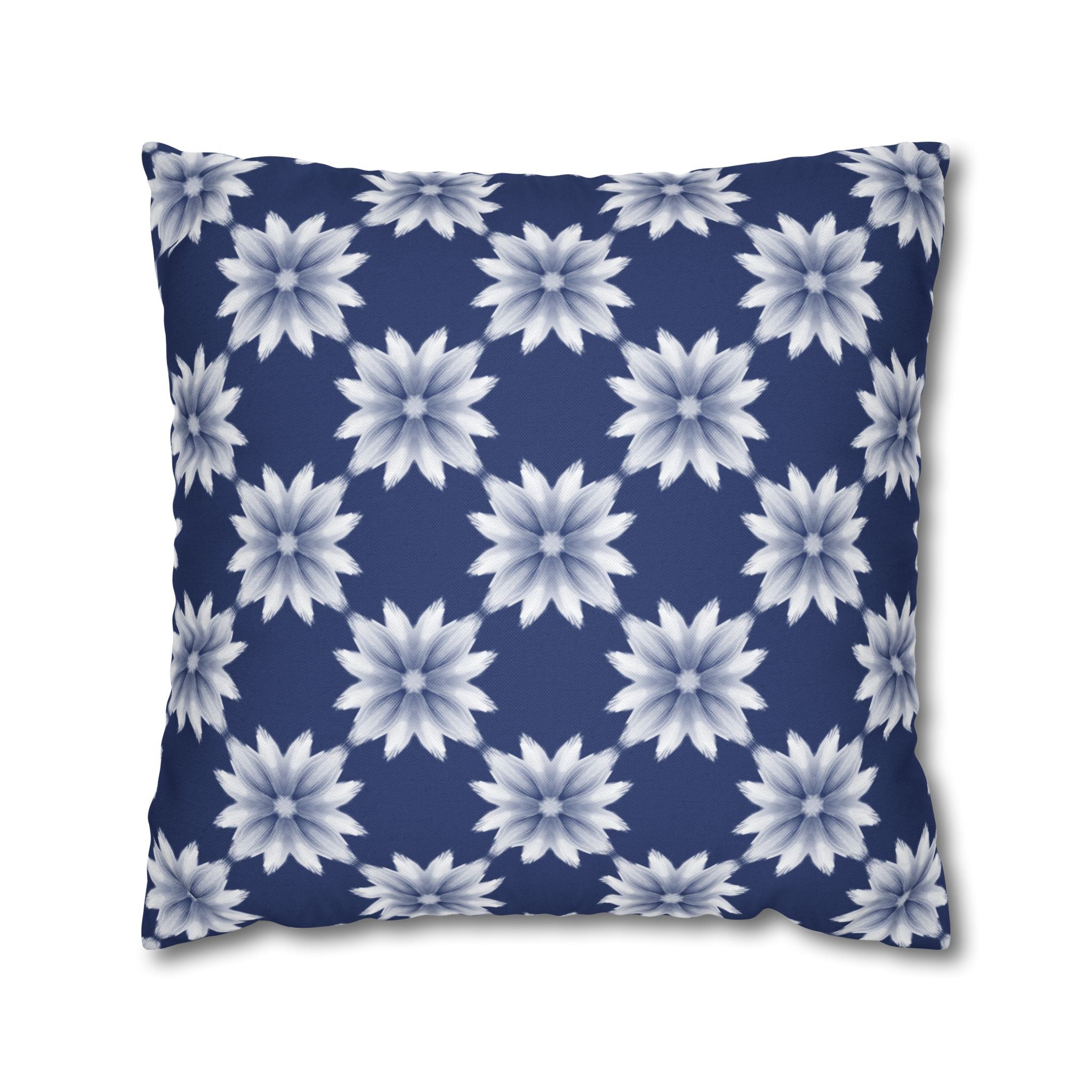 Navy Blue Floral Decorative THROW PILLOW COVER — Navy White Dahlia Pattern Square Throw Pillow Cover