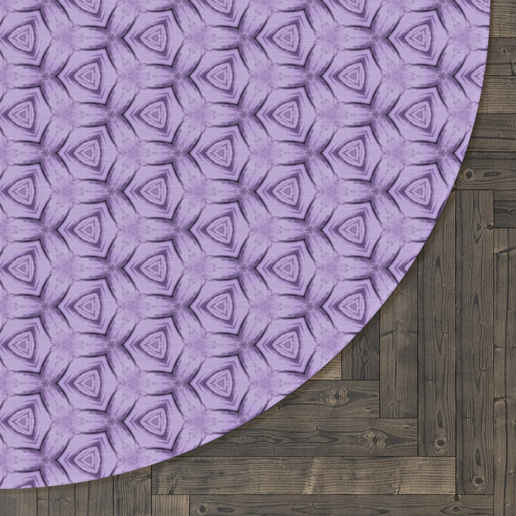 Lavender Petal Geometric Round Rug — Floral Boho Accent Mat