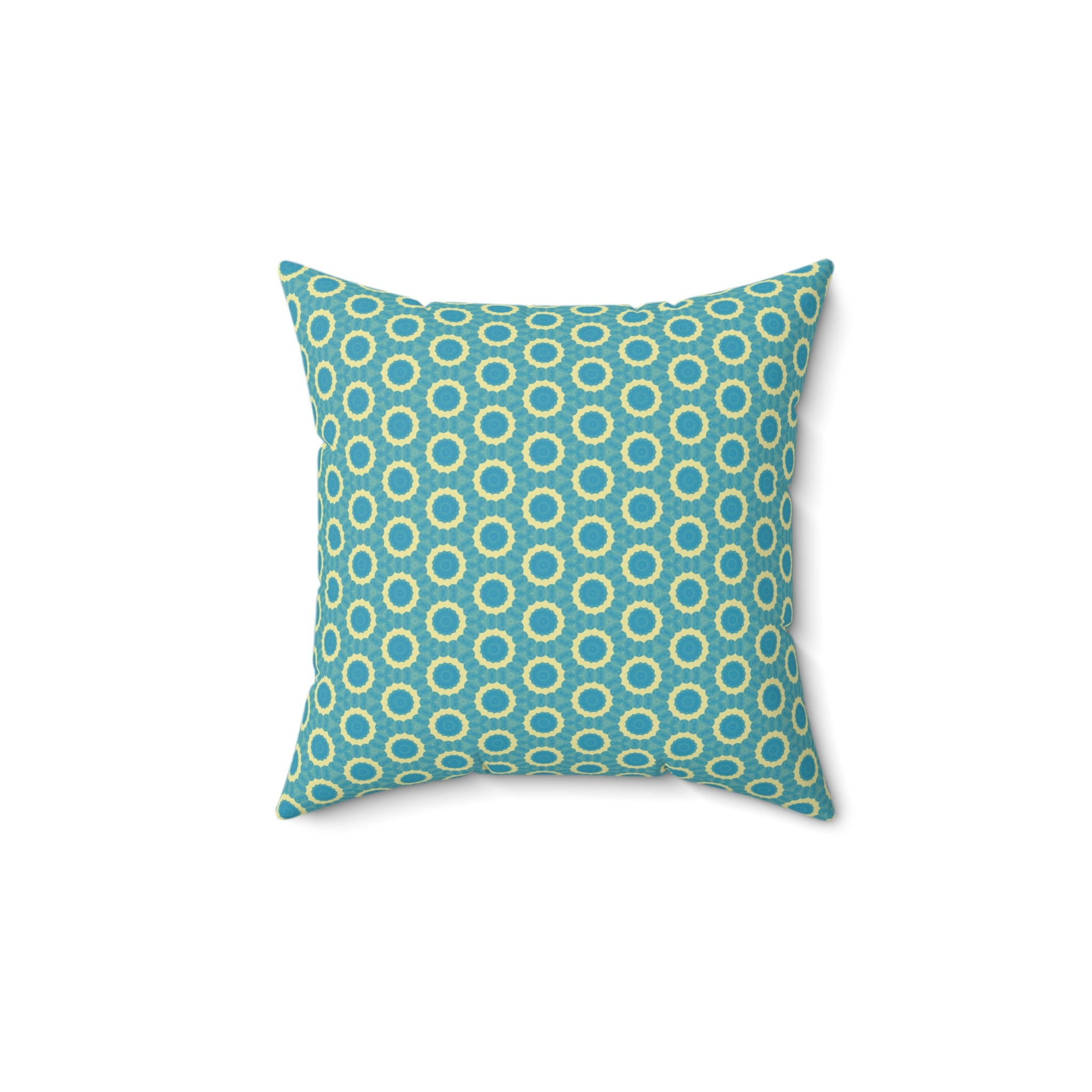 Aqua Retro Circle Design Throw Pillow — Spun Polyester Square Pillow