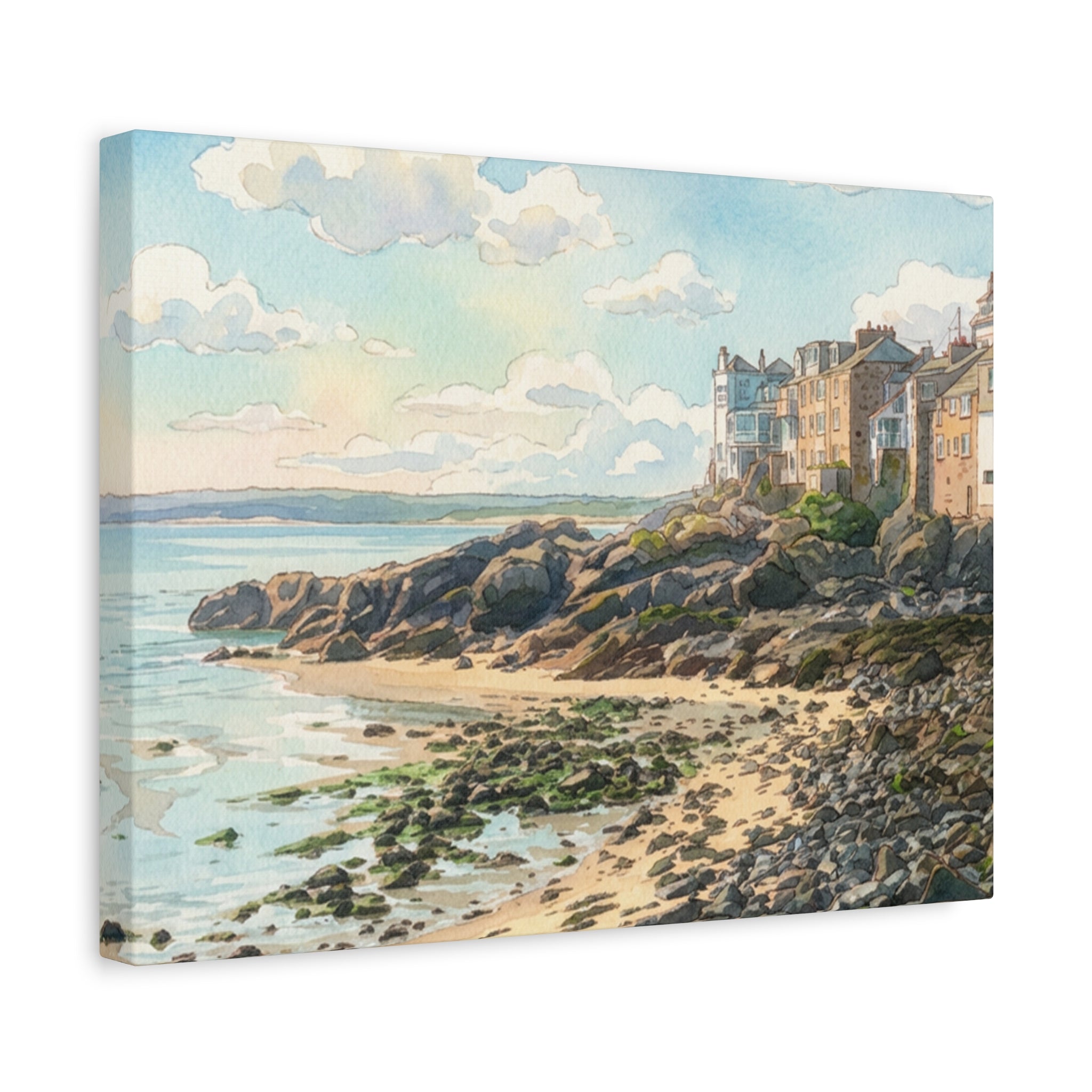 Coastal Seaside Village Matte Canvas Wall Art - Stretched Beachscape Print