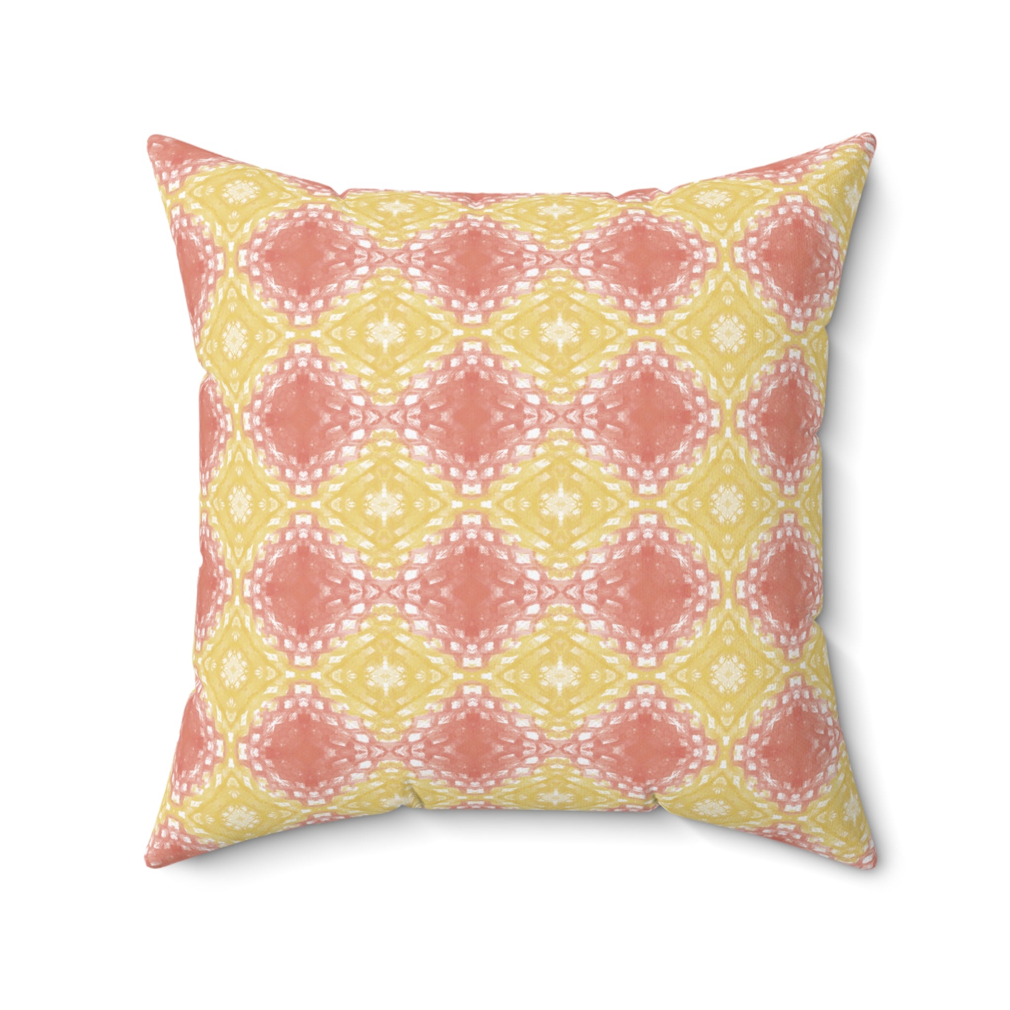 Pastel Boho Diamond Pattern Pillow — Yellow & Coral Decorative Throw Pillow