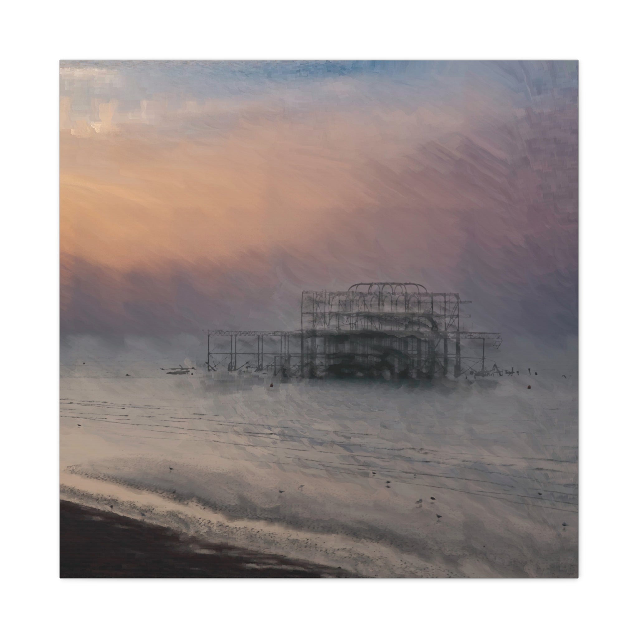 Matte Canvas Wall Art - West Pier Brighton, Ethereal Beachscape, Coastal Decor, Ocean Wall Hanging, Abstract Landscape Print, Gift for Art Lovers