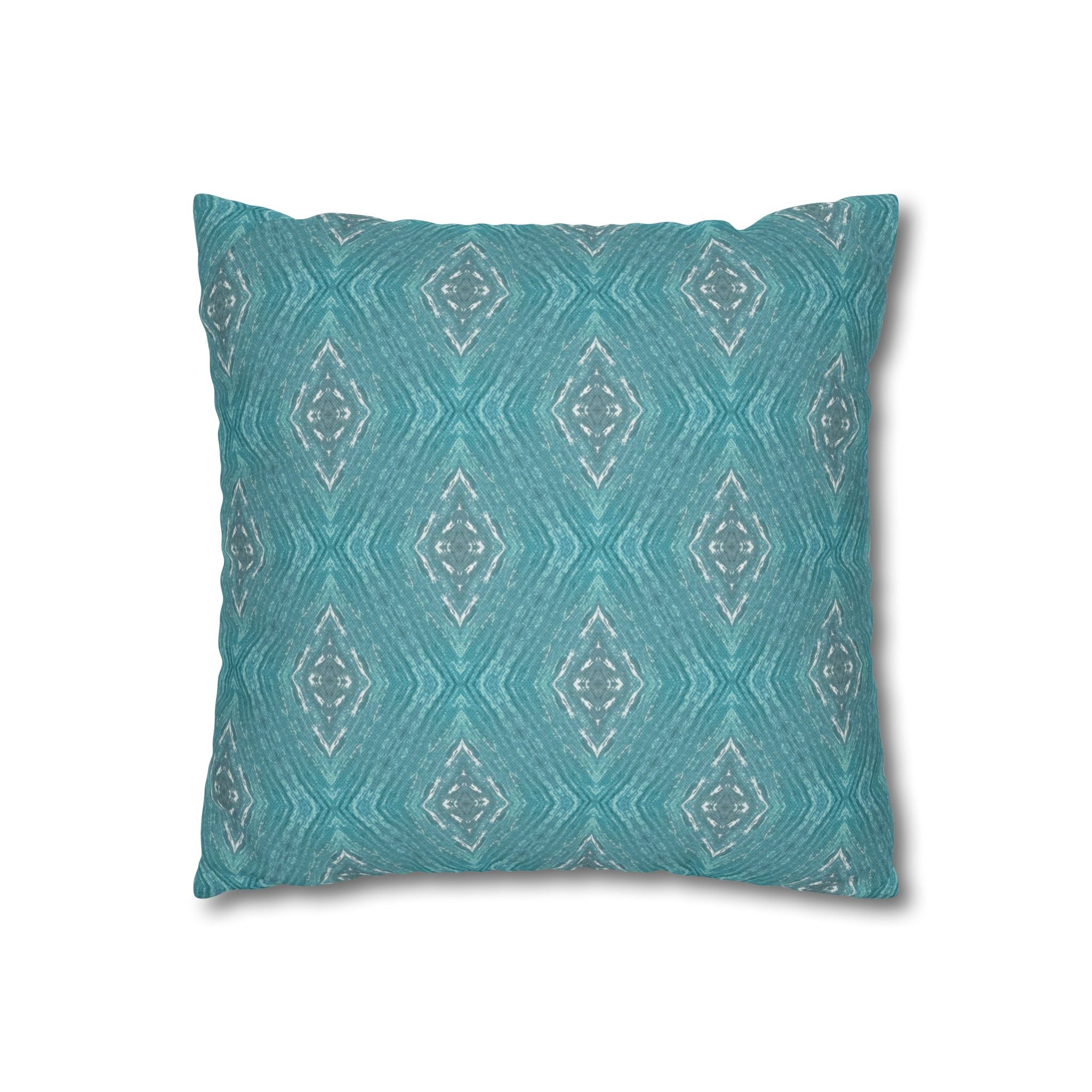 Teal Ikat Pattern Square THROW PILLOW COVER — Turquoise Boho Decorative Throw Pillow Cover