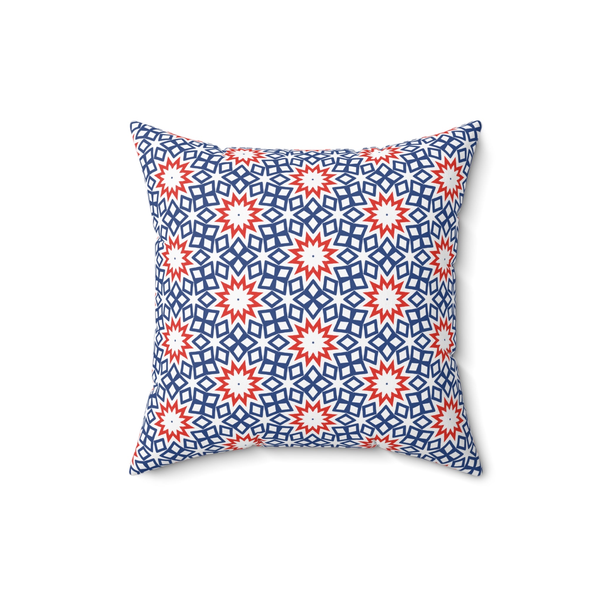 Red White & Blue Holiday Square Pillow — Patriotic Spun Polyester Decor