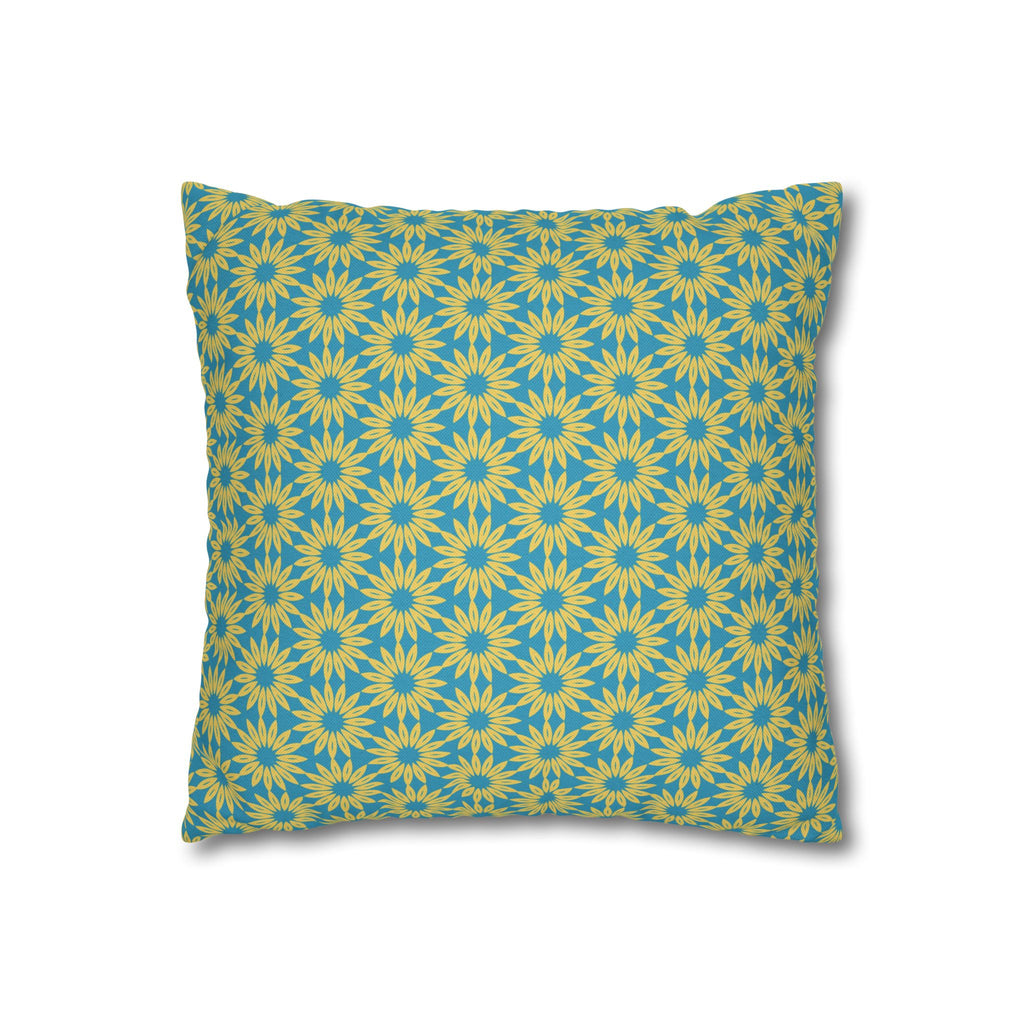 Sunburst Floral Pattern Throw THROW PILLOW COVER — Bright Teal & Yellow Decorative Square Pillowcase