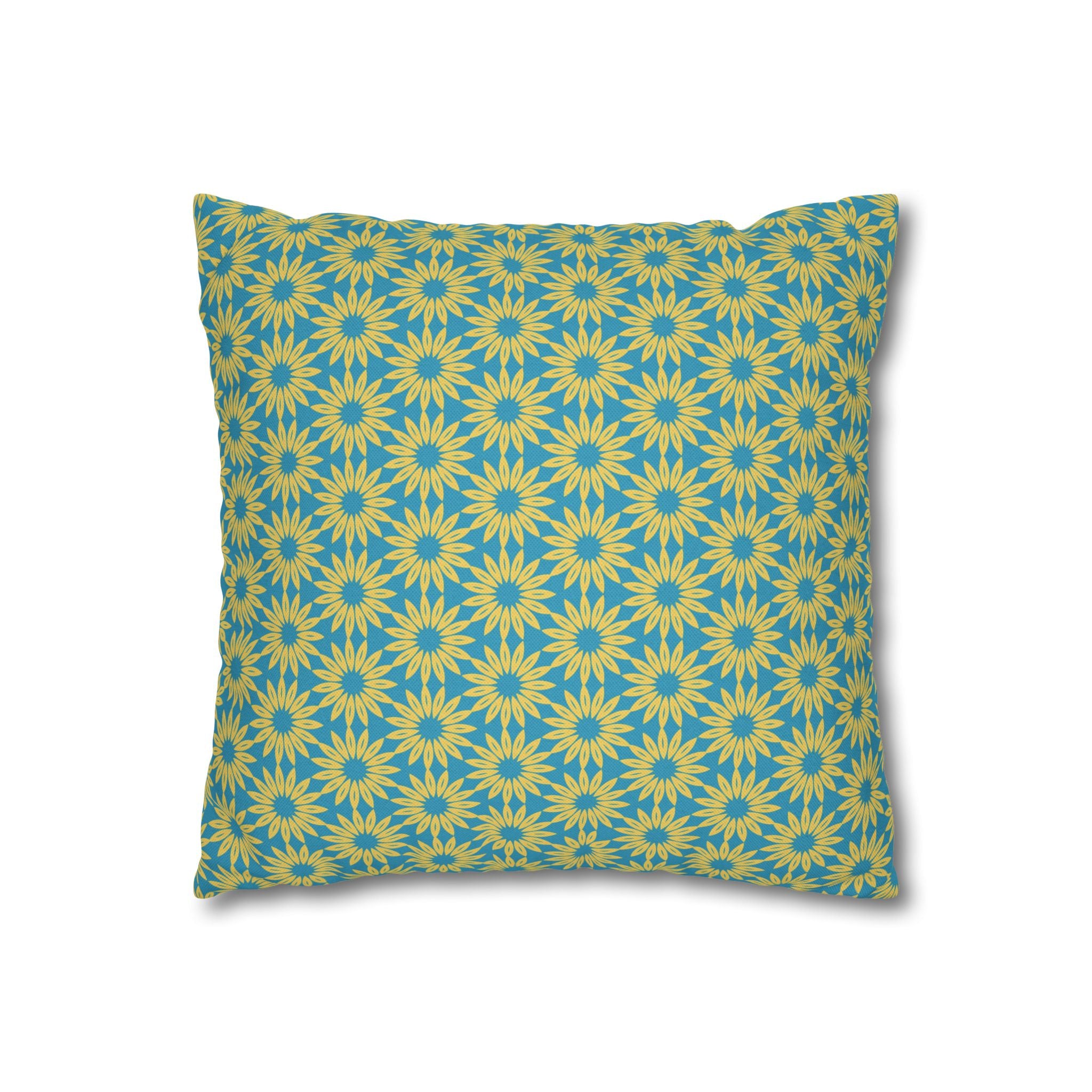 Sunburst Floral Pattern Throw THROW PILLOW COVER — Bright Teal & Yellow Decorative Square Pillowcase