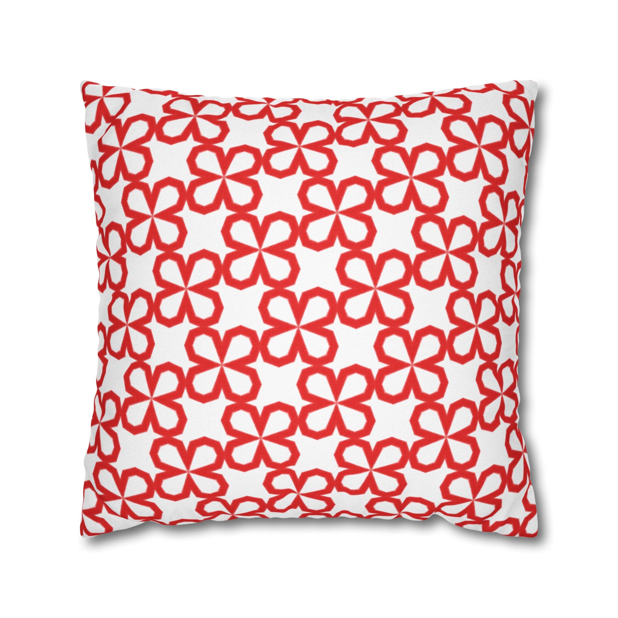 Red Doodle Flowers Pattern THROW PILLOW COVER — Decorative Square Throw Pillow Cover