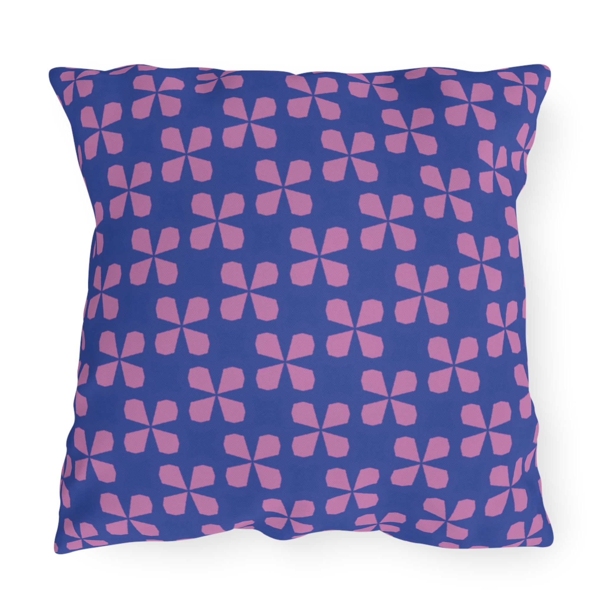 Blue & Pink Floral Outdoor Pillow - Retro Petal Pattern Patio Cushion