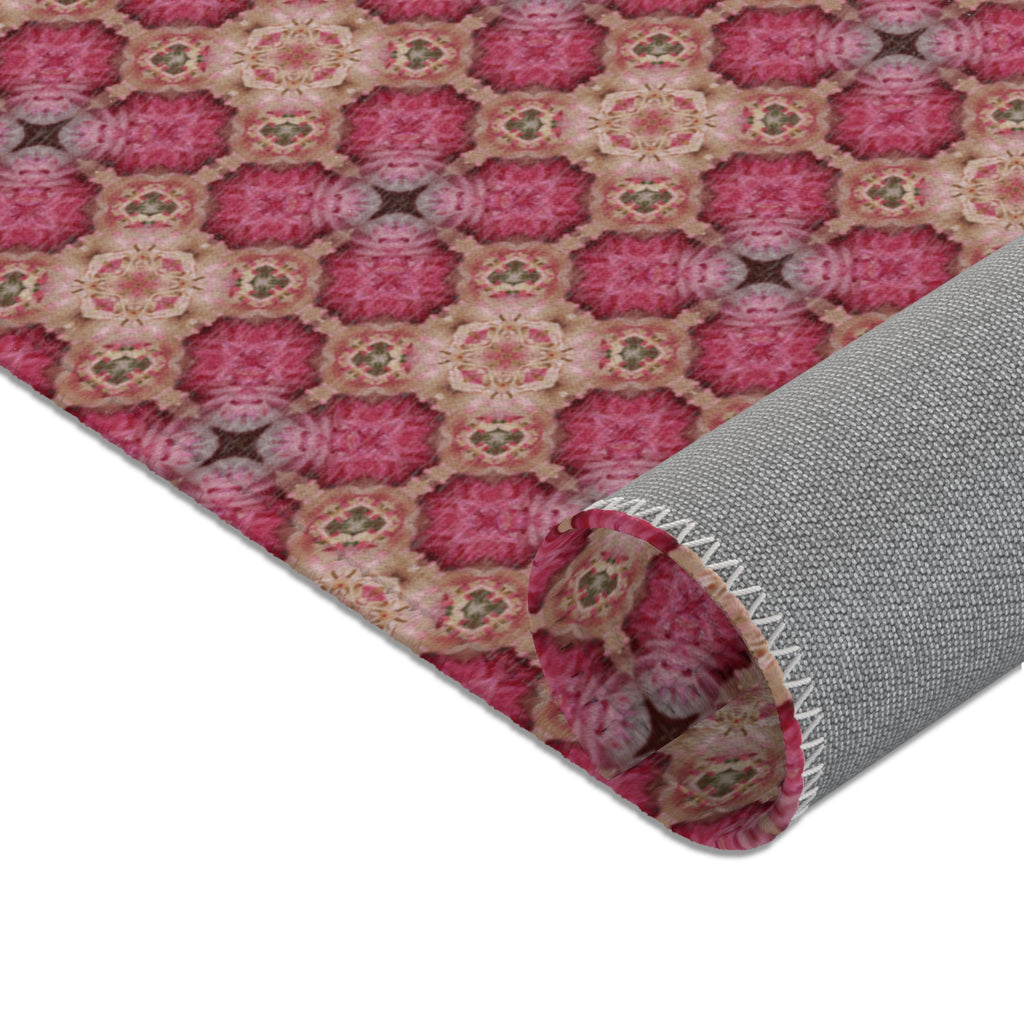 Floral Mosaic Pink Area Rug — Boho Vintage Pattern Accent Rug