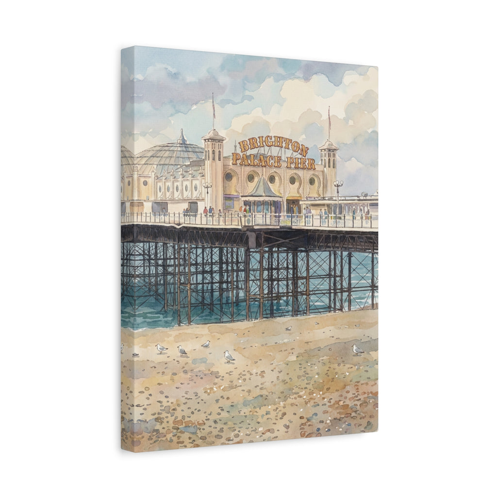 Brighton Palace Pier Watercolor Canvas Print — Stretched Matte Wall Art