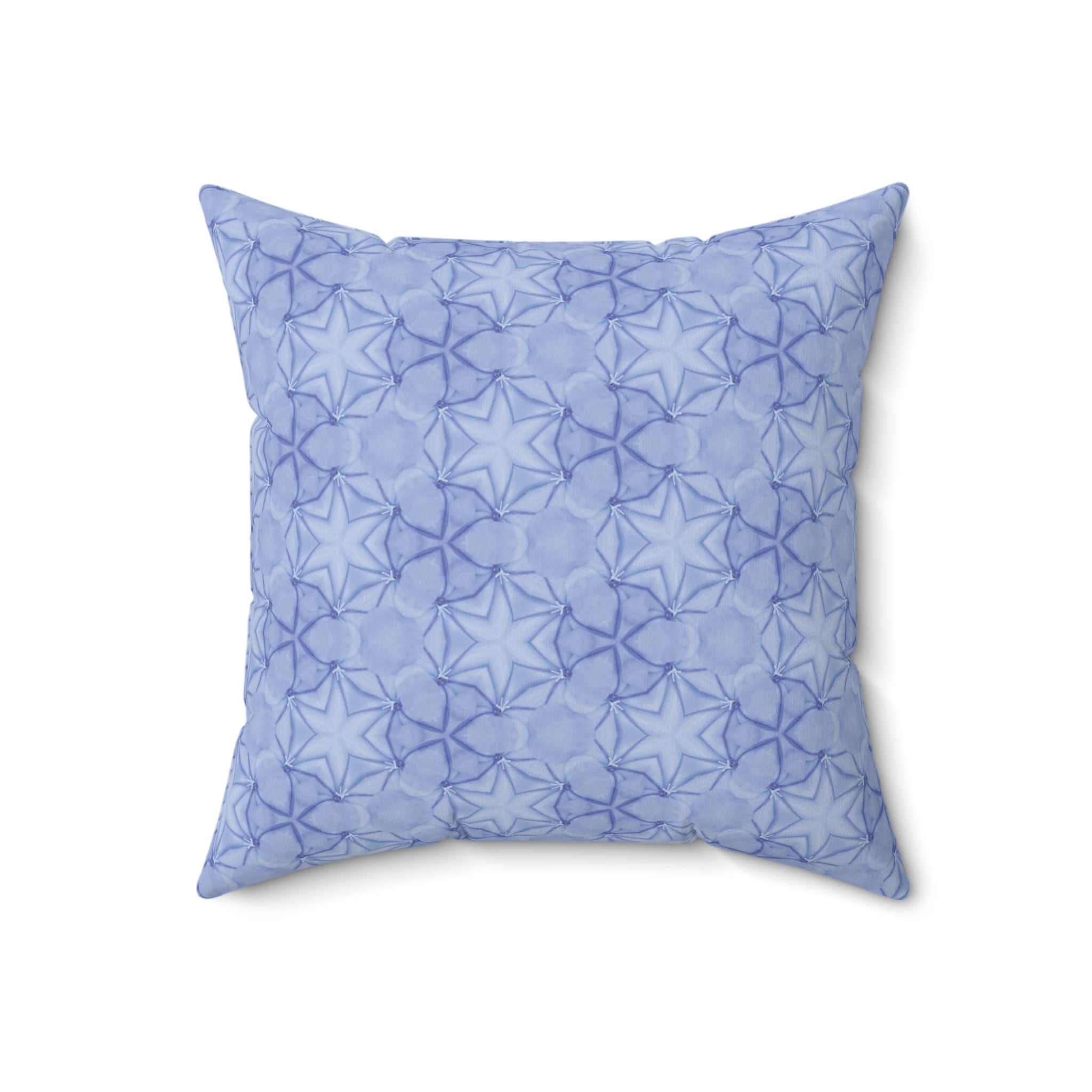 Blue Floral Geometric Throw Pillow — Soft Starburst Pattern Home Decor