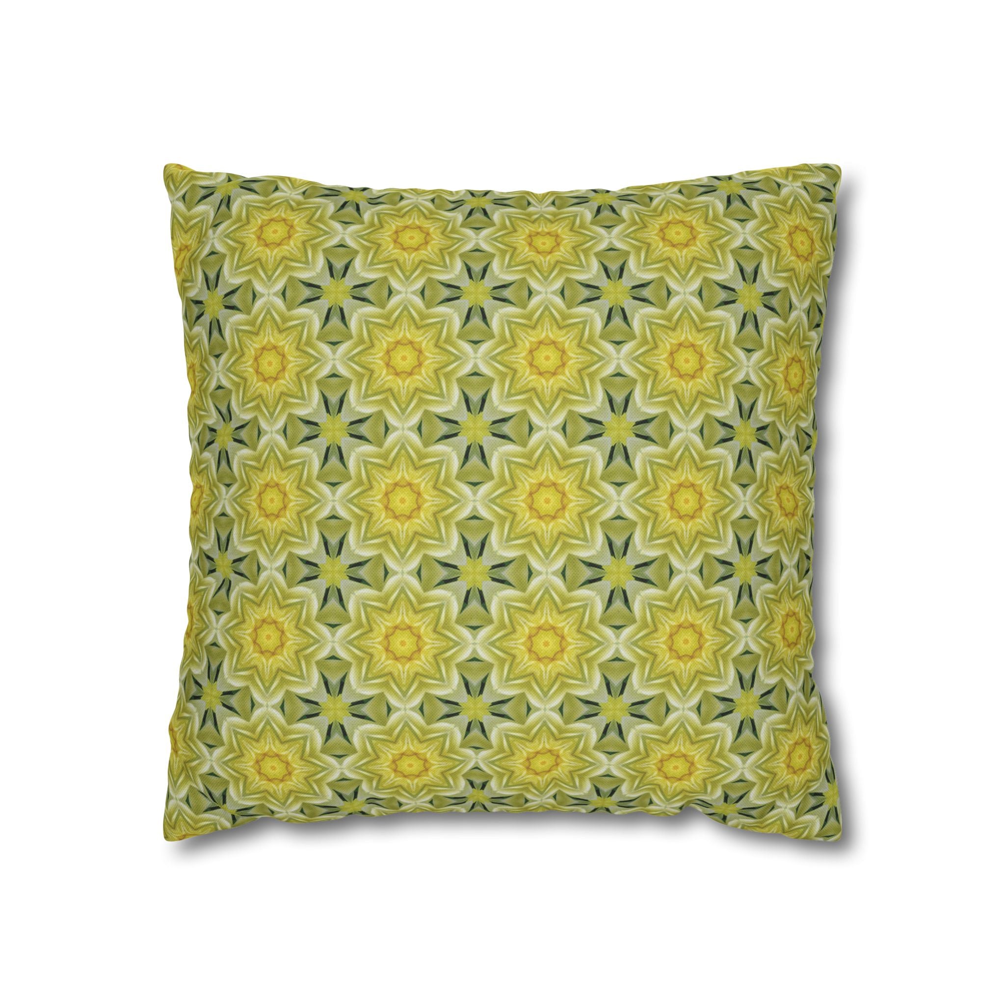 Botanical Yellow and Green Decorative THROW PILLOW COVER — Floral Star Pattern Square Throw Cover