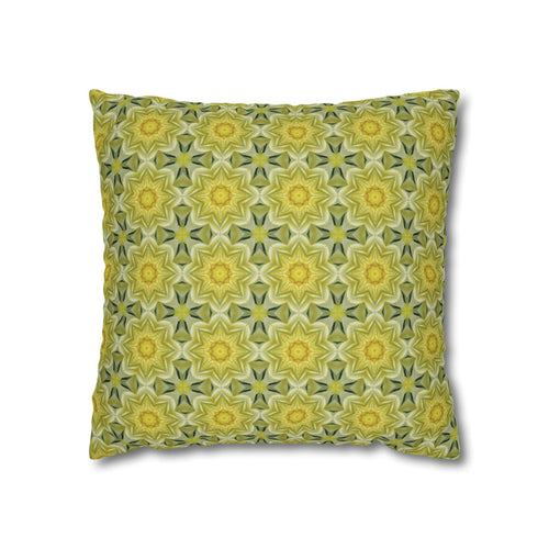 Botanical Yellow and Green Decorative THROW PILLOW COVER — Floral Star Pattern Square Throw Cover