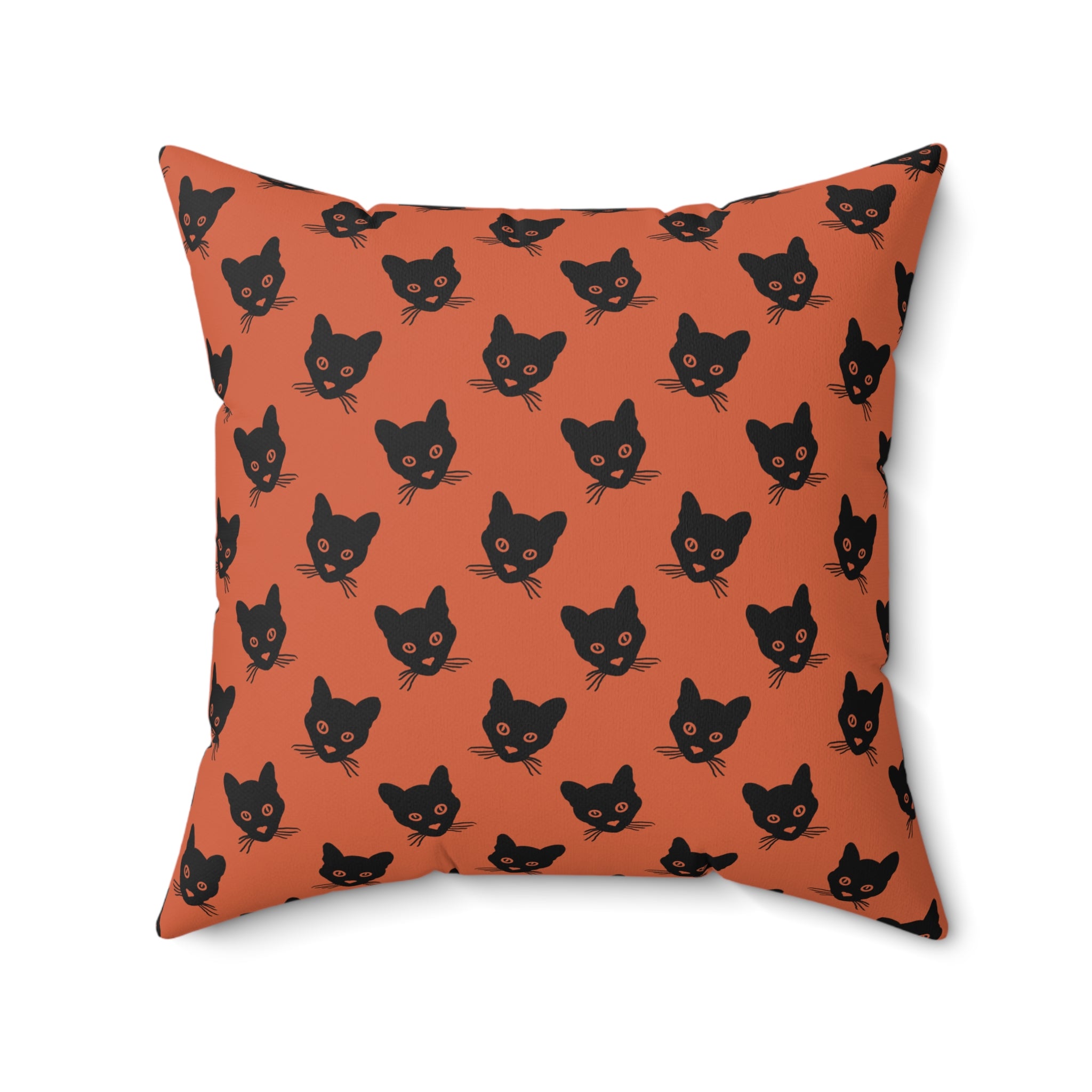 Black Cat Orange Throw Pillow – Cute Cat Face Decorative Halloween Cushion