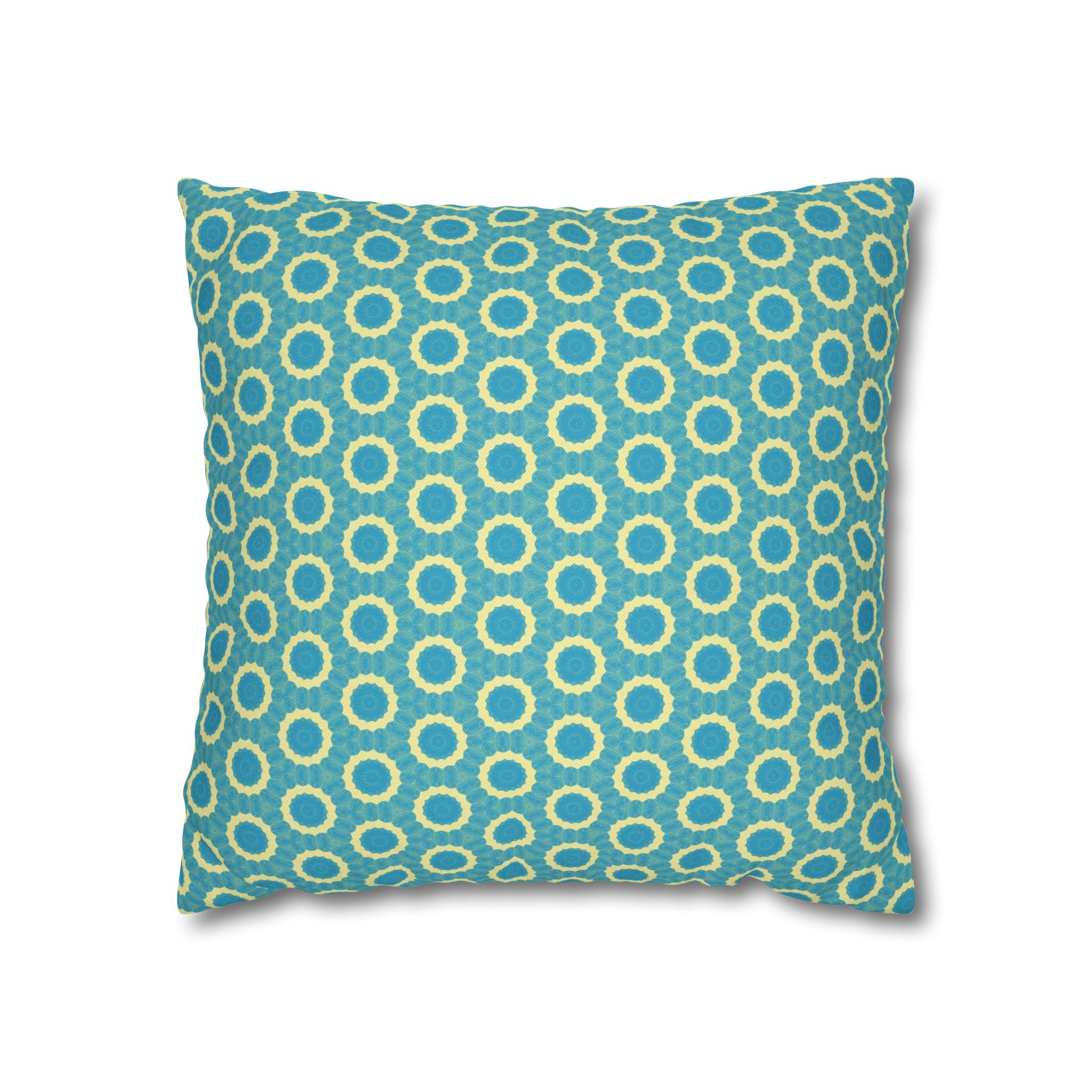 Aqua Retro Circle Decorative THROW PILLOW COVER — Spun Polyester Square Pillow Cover
