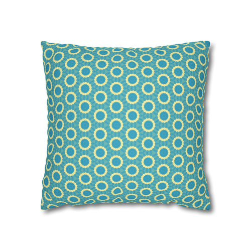 Aqua Retro Circle Decorative THROW PILLOW COVER — Spun Polyester Square Pillow Cover