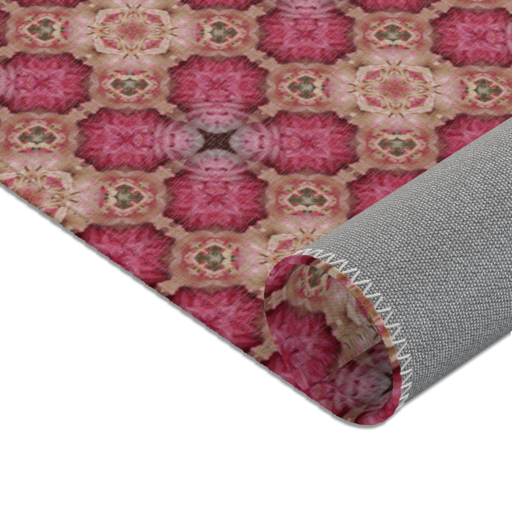 Floral Mosaic Pink Area Rug — Boho Vintage Pattern Accent Rug