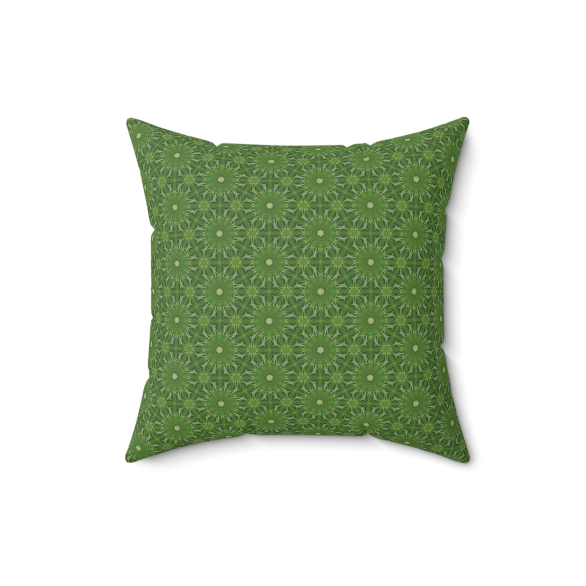 Green Floral Mandala Pillow — Decorative Square Throw Cushion