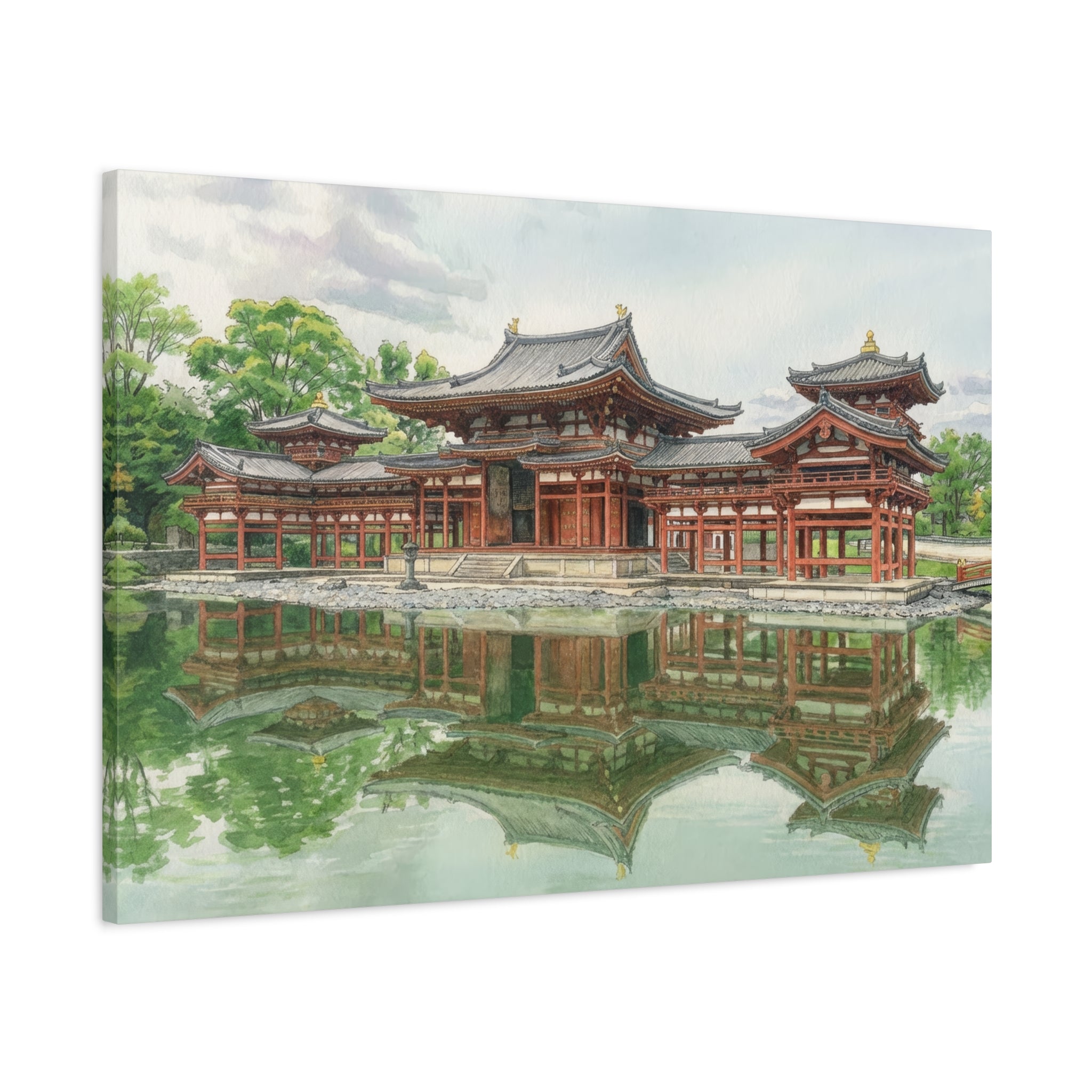 Byodo-In Temple Reflection Matte Canvas Print — Japanese Temple Wall Art, Stretched 1.25"
